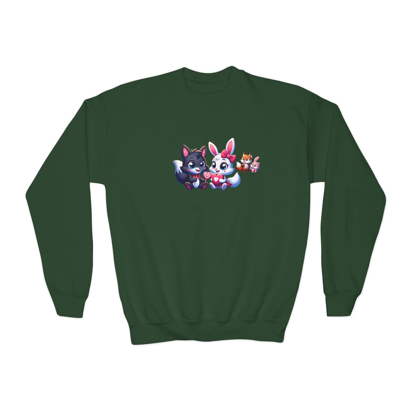 Youth Sweatshirt — Cute Cartoon Kawaii Cats & Bunny Graphic