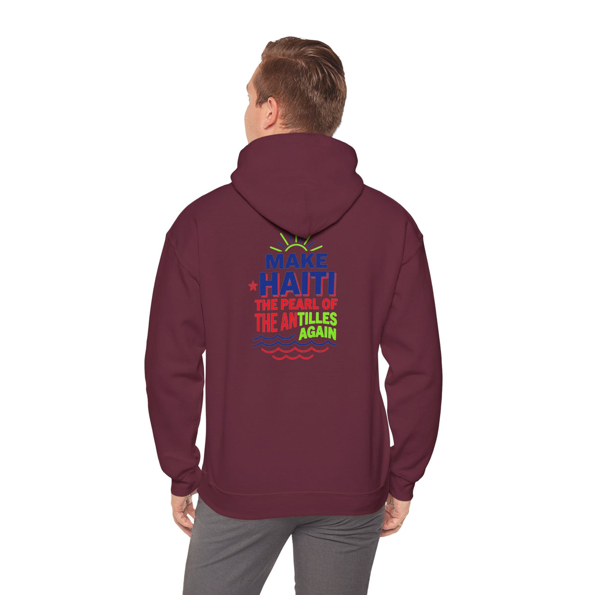 Make Haiti The Pearl of the Antilles Again Hoodie — Cartoon Figure Back Print