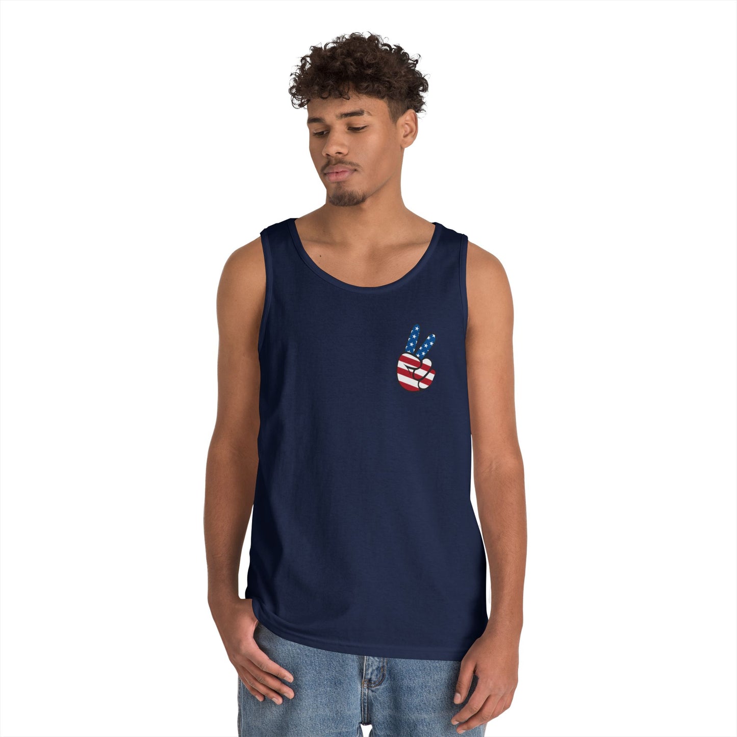 Unisex Heavy Cotton Tank Top - ‘V’ for America Graphic Tee, Perfect for July 4th Celebrations