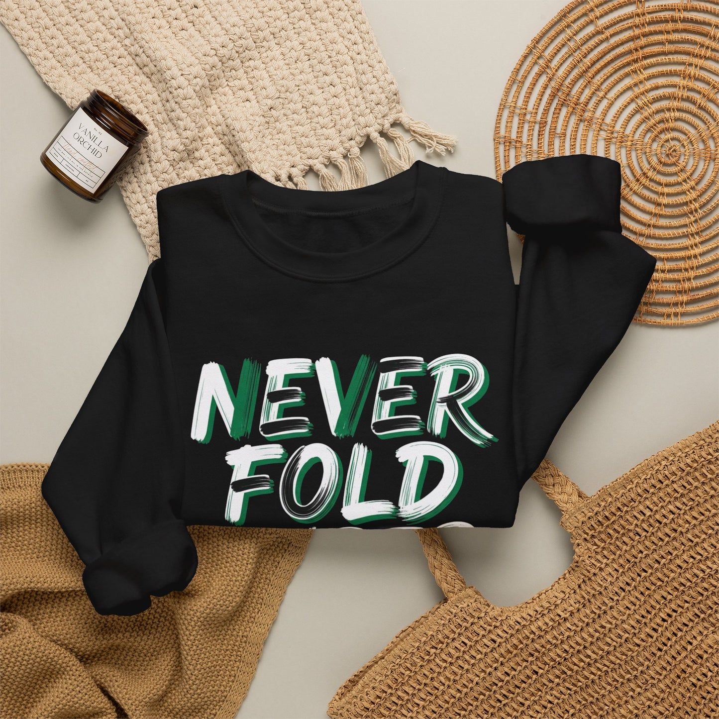 'Never Fold Under Pressure' Crewneck Sweatshirt – Motivational Graphic Pullover