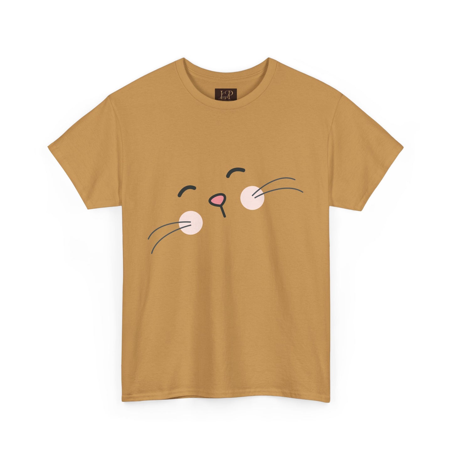 Cute Cat Face Unisex Heavy Cotton Tee - Whimsical Animal T-Shirt for Cat Lovers