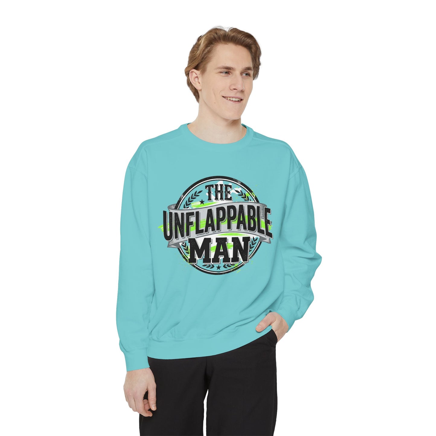 The Unflappable Man Sweatshirt — Retro Badge Graphic Crewneck
