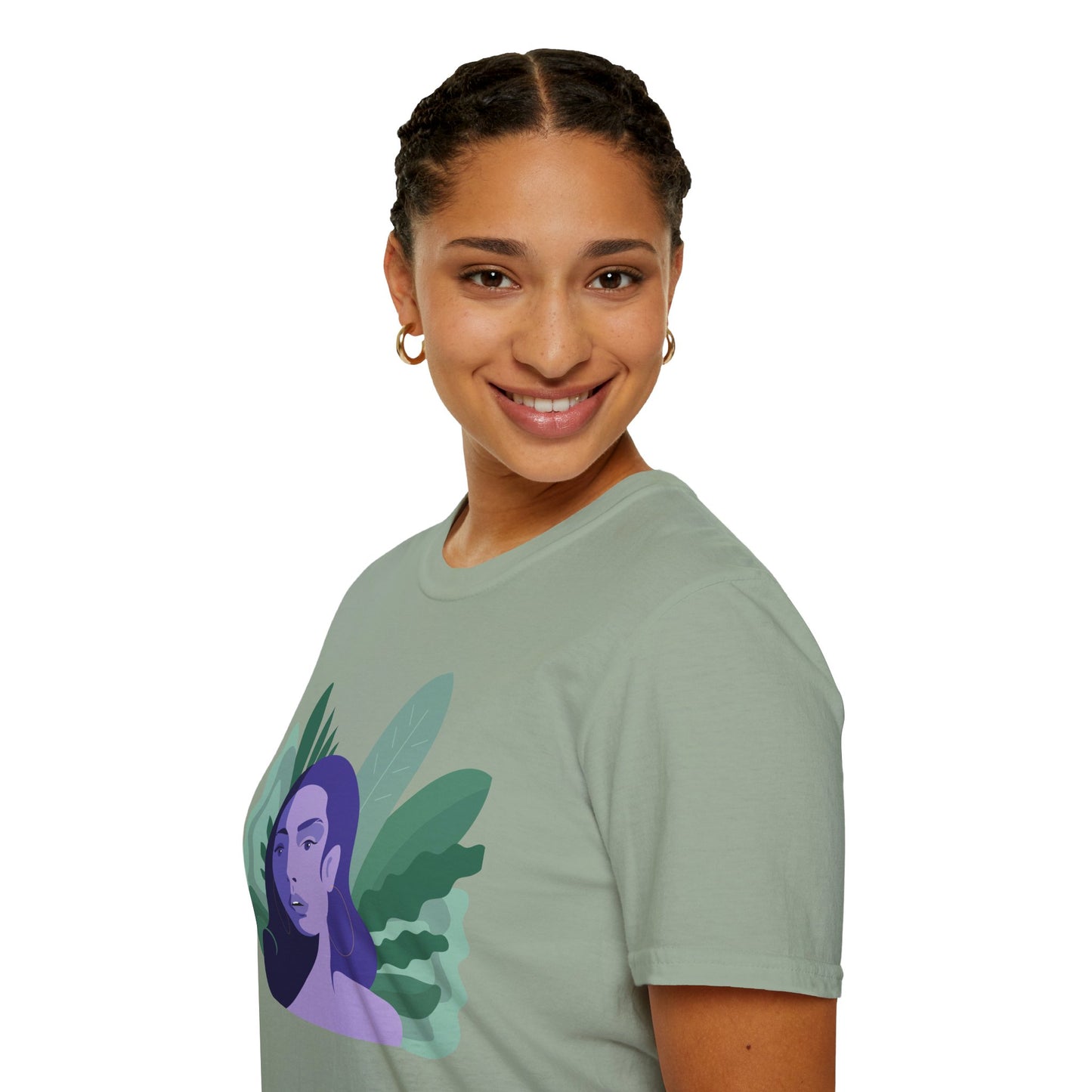 Chic Botanical Portrait T-Shirt for Nature Lovers