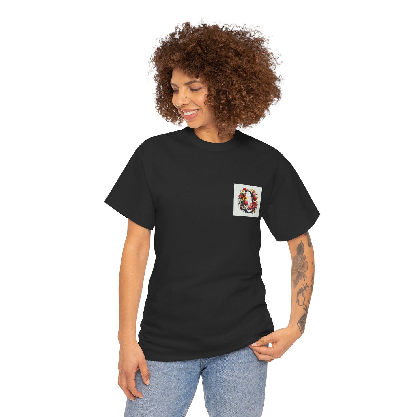 Floral Letter Initial Unisex Heavy Cotton Tee - Personalized Graphic T-Shirt