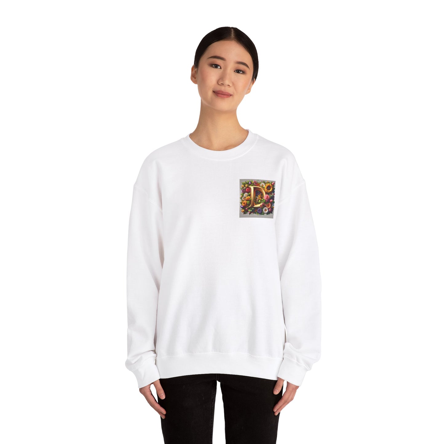 Floral Initial D Unisex Heavy Blend™ Crewneck Sweatshirt