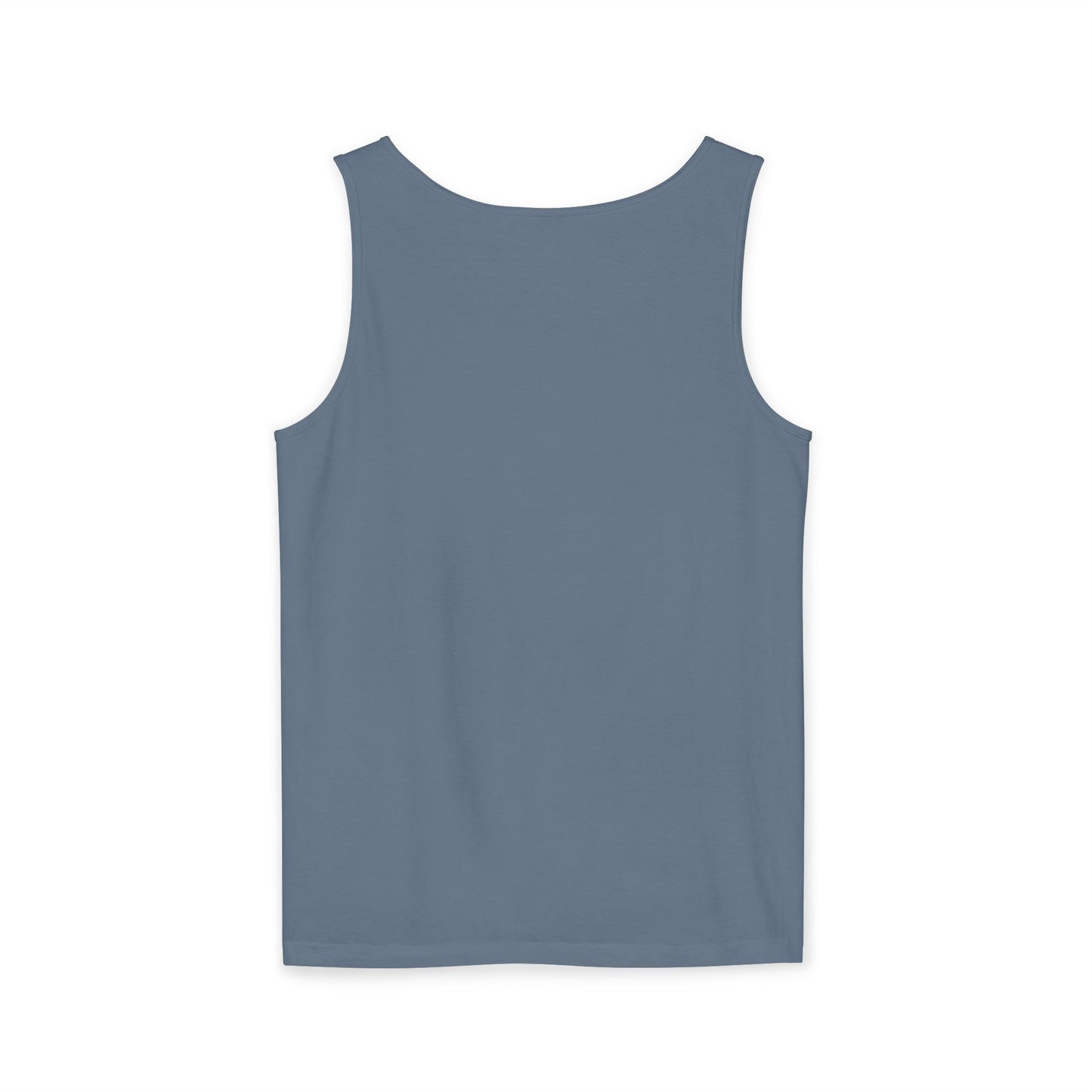 Minimalist Coffee Lover Tank — Small Cartoon Person Holding Mug Graphic Tank Top