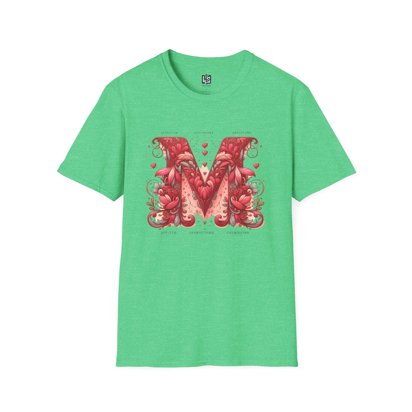 Floral Letter 'M' Unisex Softstyle T-Shirt - Perfect for Celebrations and Self-Expression