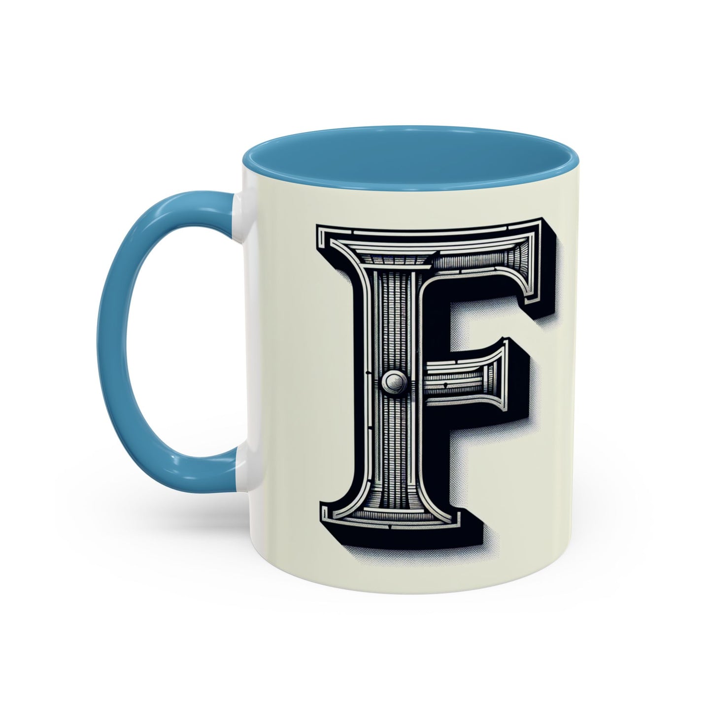 Personalized Initial 'F' Accent Coffee Mug - Stylish Black Handle, Perfect Gift for Coffee Lovers