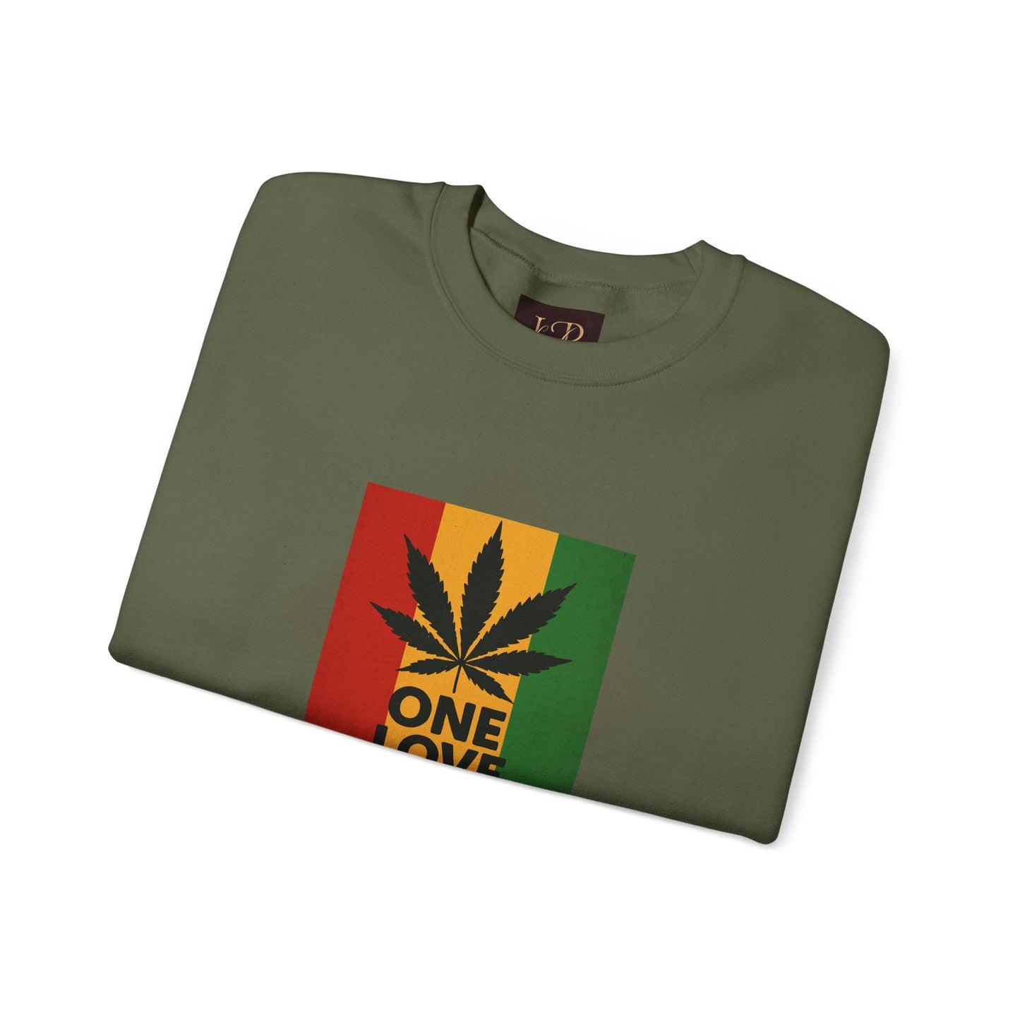 One Love Cannabis Crewneck Sweatshirt | Unisex Pullover | Cozy Streetwear, Gift for Stoners, Rasta Style Sweatshirt, Chill Vibes Apparel