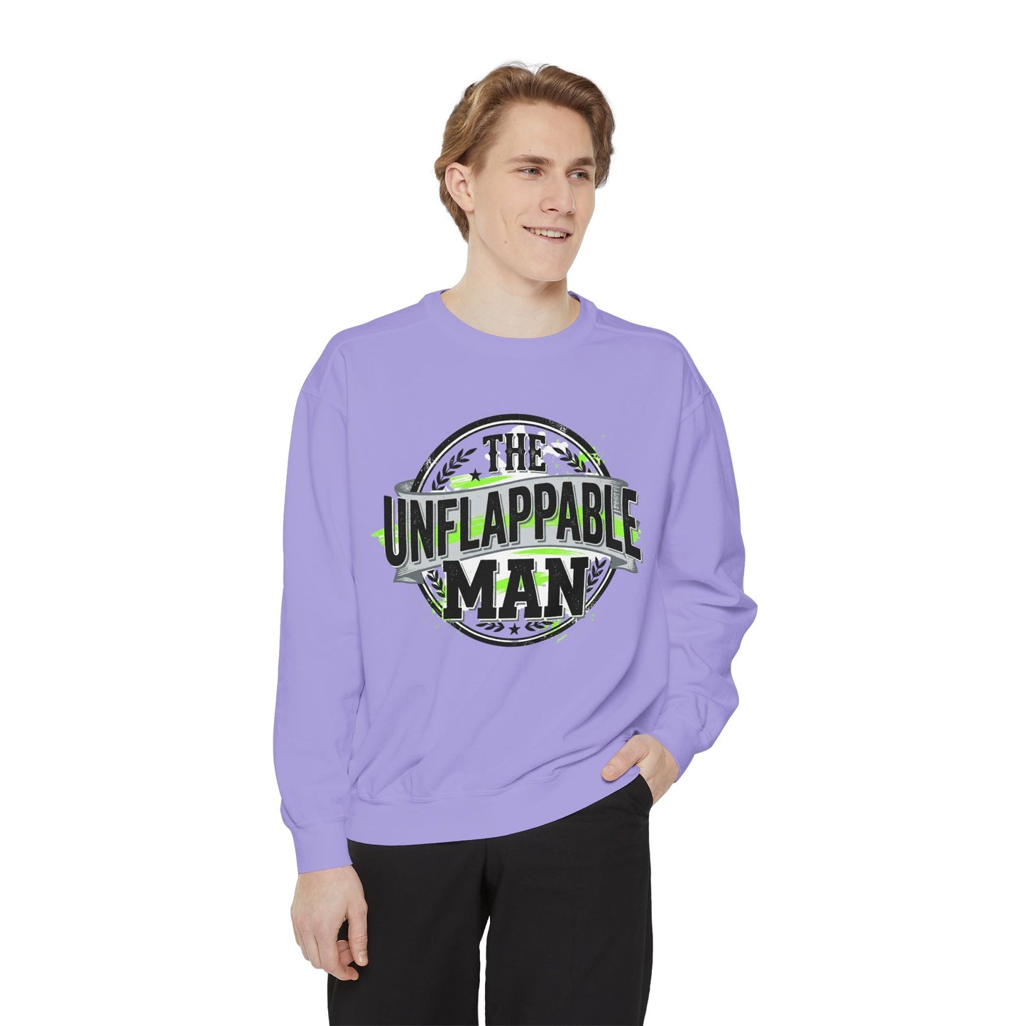 The Unflappable Man Sweatshirt — Retro Badge Graphic Crewneck