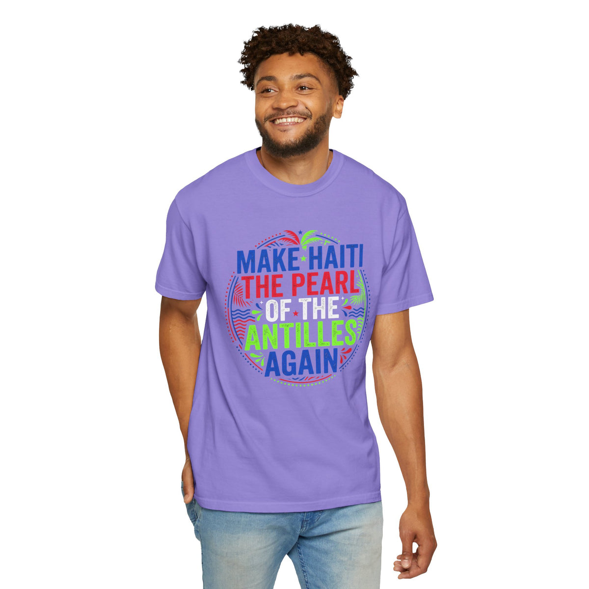 Make Haiti the Pearl — T‑Shirt (Antilles Pride, Colorful Retro Globe Design)