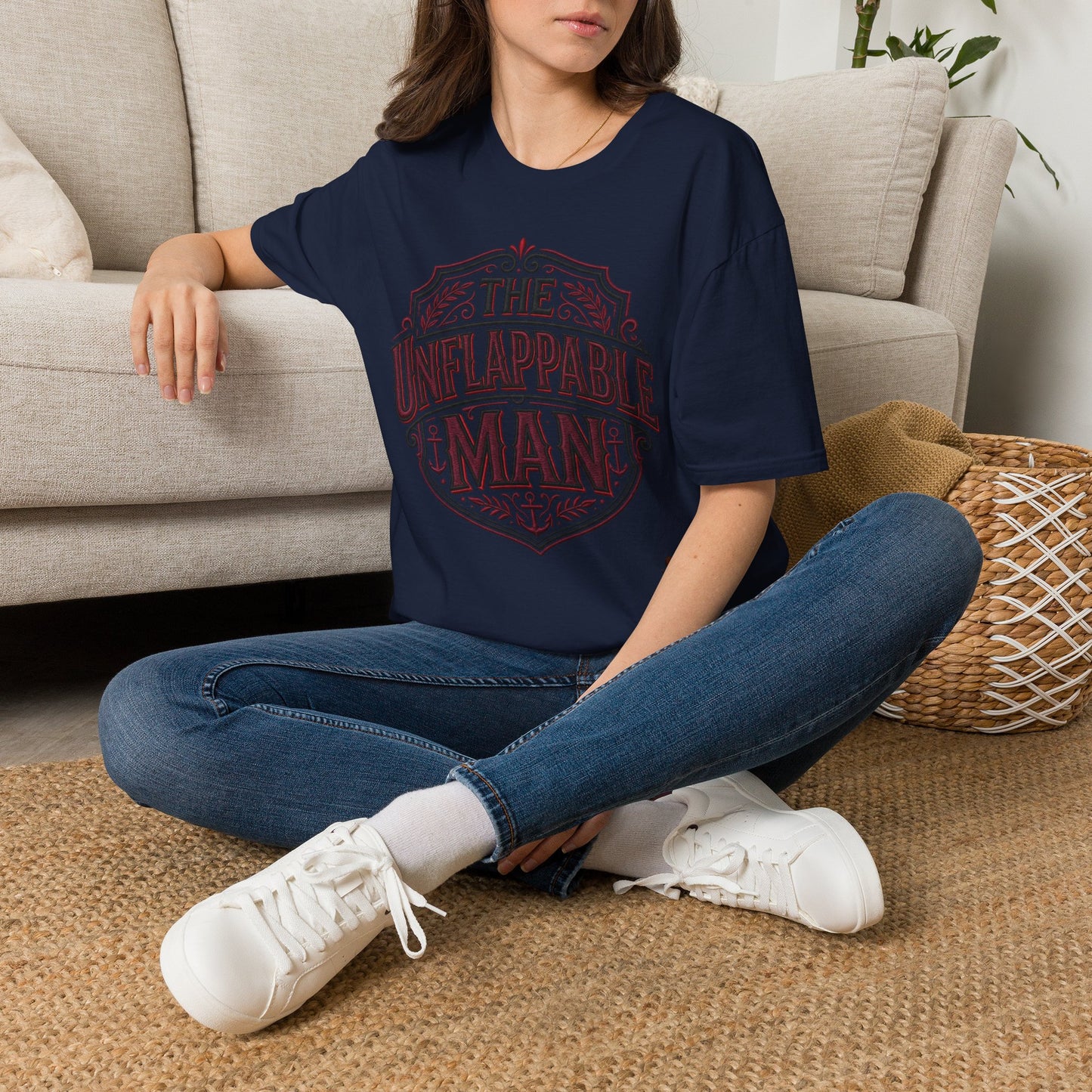The Unflappable Man T-Shirt — Vintage Shield Graphic Tee for Confident Guys