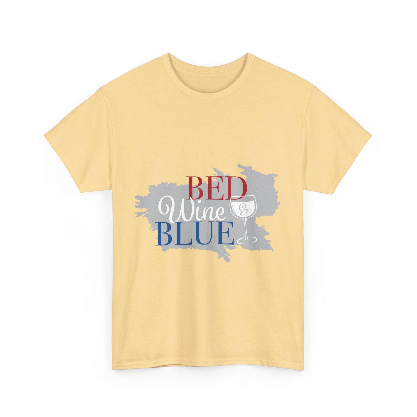 Unisex Heavy Cotton Tee - "Bed, Wine & Blue" - Perfect for Relaxing and Celebrating Freedom