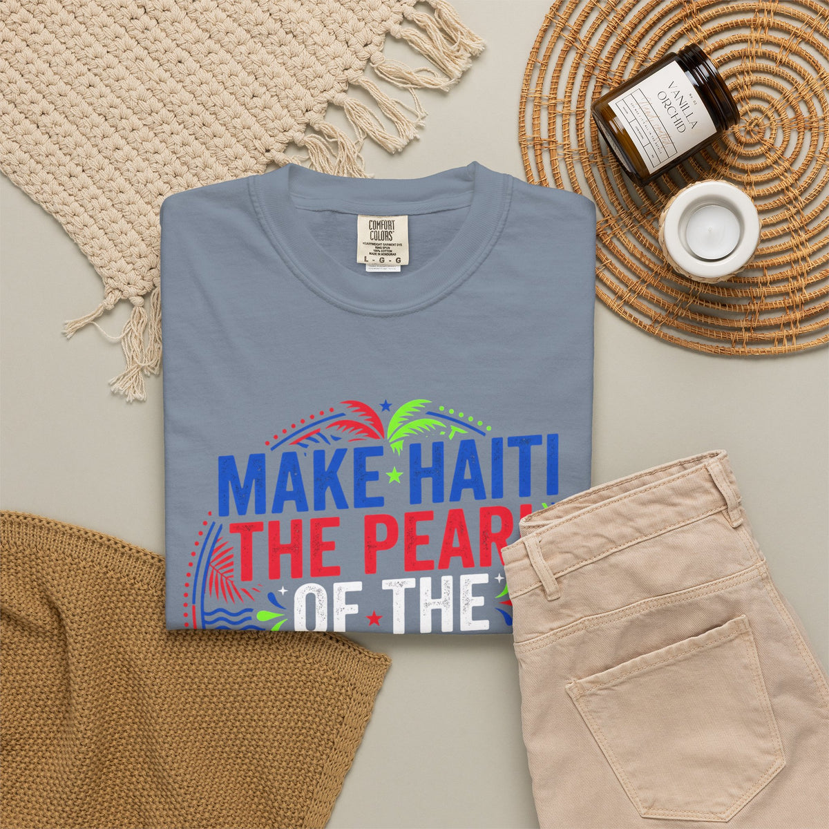 Make Haiti the Pearl — T‑Shirt (Antilles Pride, Colorful Retro Globe Design)