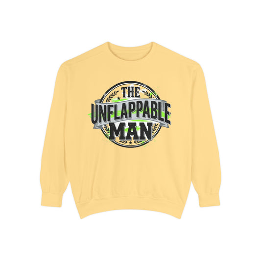 The Unflappable Man Sweatshirt — Retro Badge Graphic Crewneck
