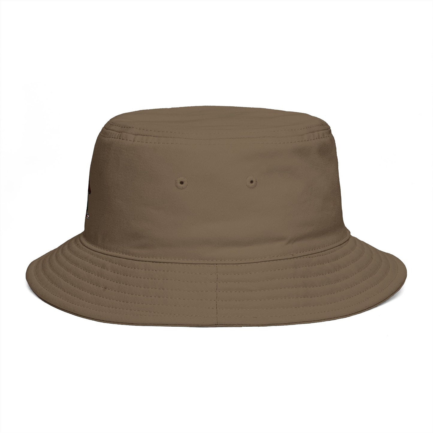 Brown Streetwear Bucket Hat with Small Kid Cartoon Graphic