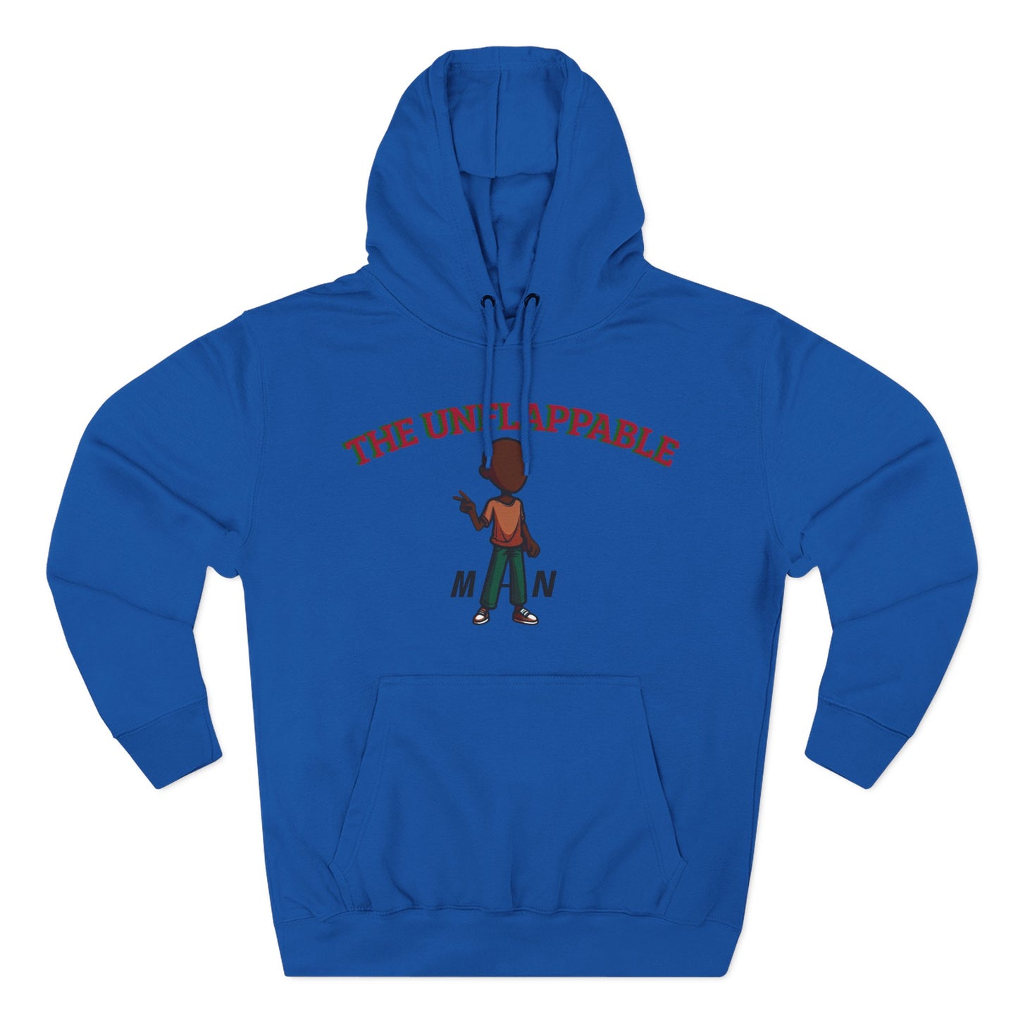 Unflappable Man Hoodie — Graphic Fleece Pullover with Cartoon Character