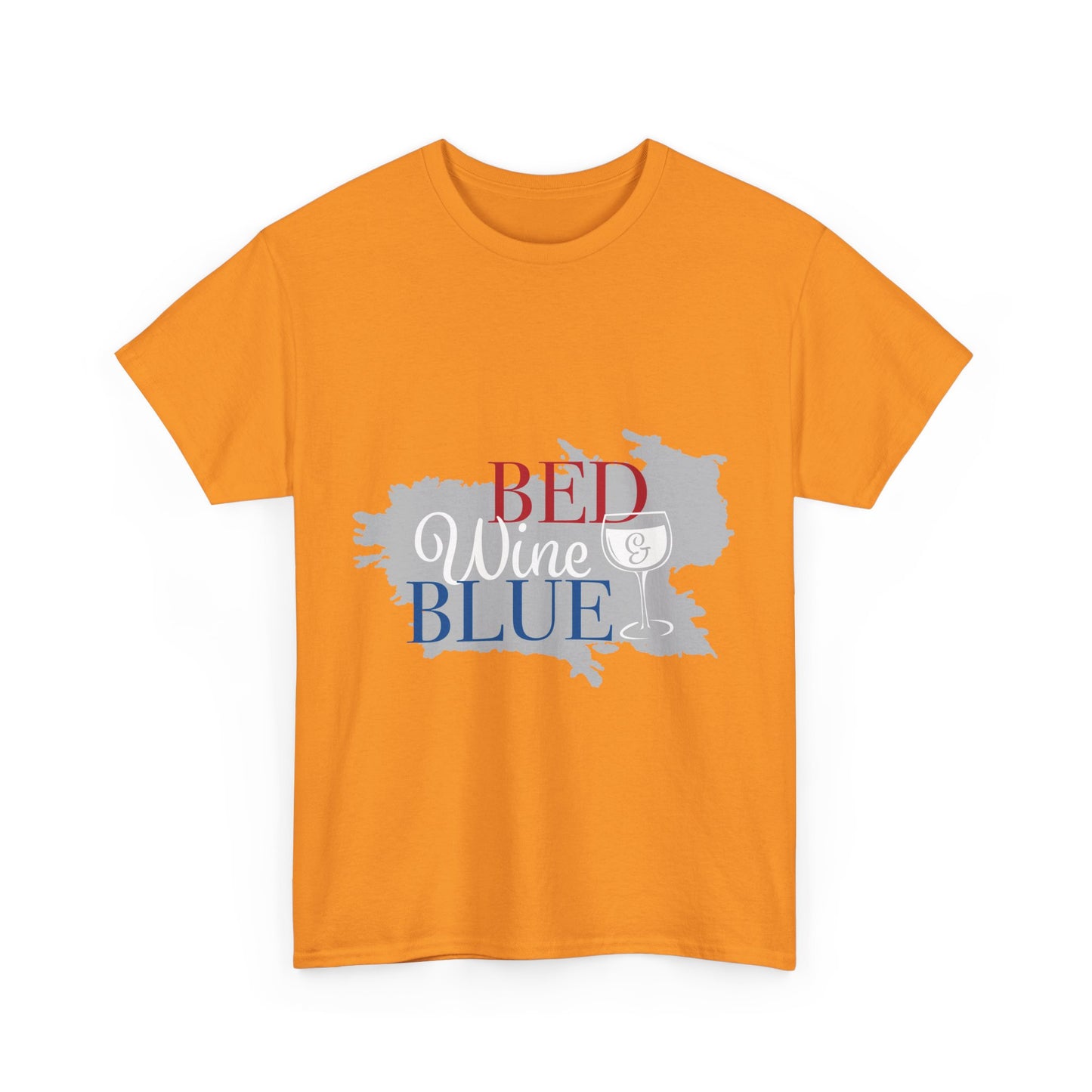 Unisex Heavy Cotton Tee - "Bed, Wine & Blue" - Perfect for Relaxing and Celebrating Freedom