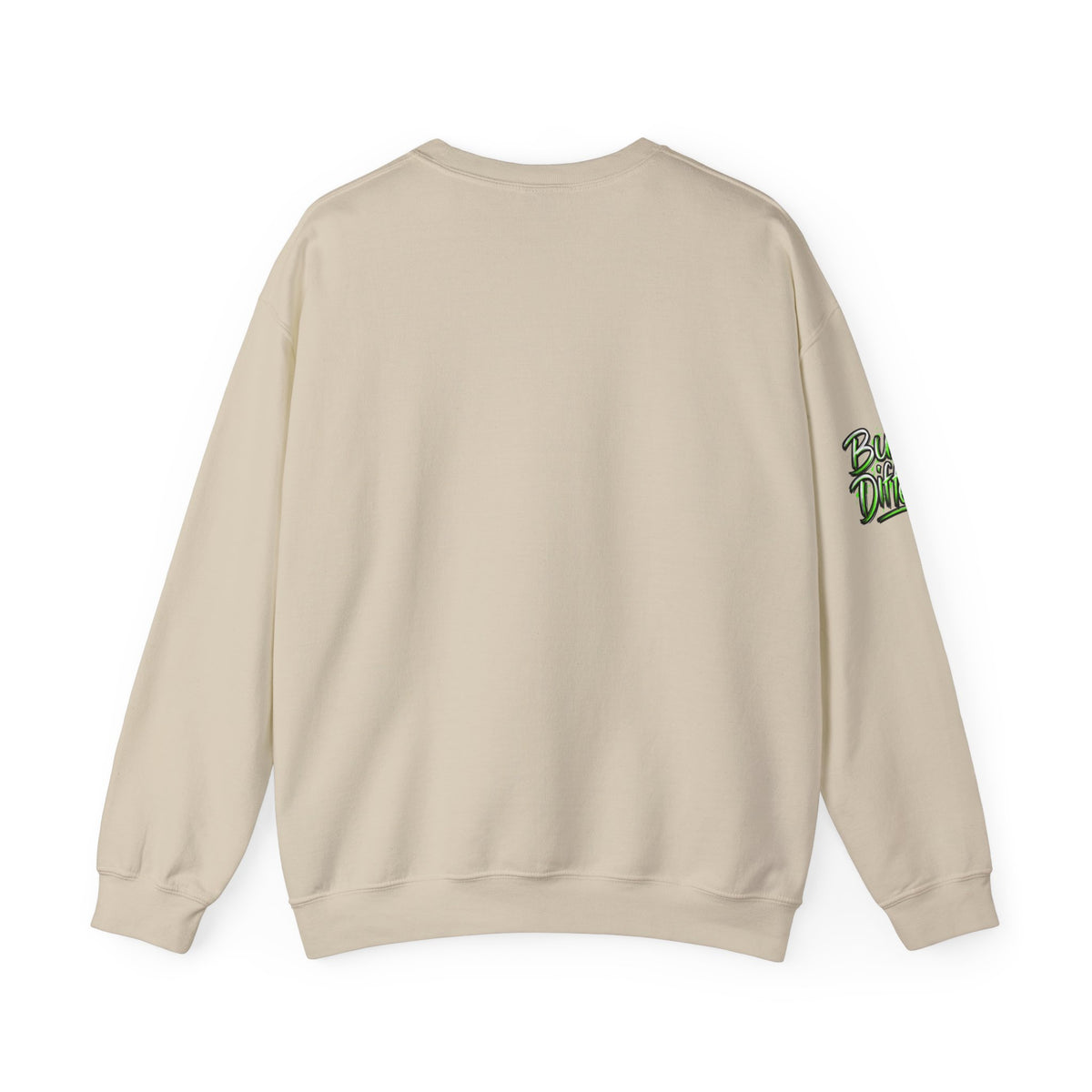 Crewneck Sweatshirt with Cartoon Guitarist & 'Rock On' Sleeve Graphic