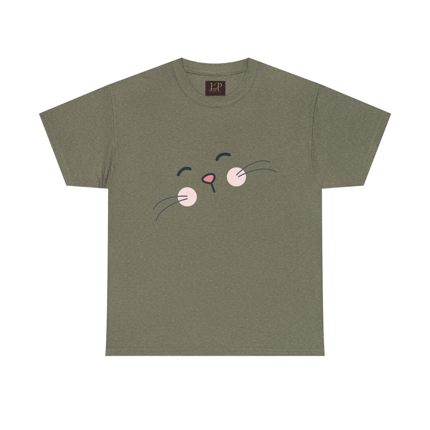 Cute Cat Face Unisex Heavy Cotton Tee - Whimsical Animal T-Shirt for Cat Lovers