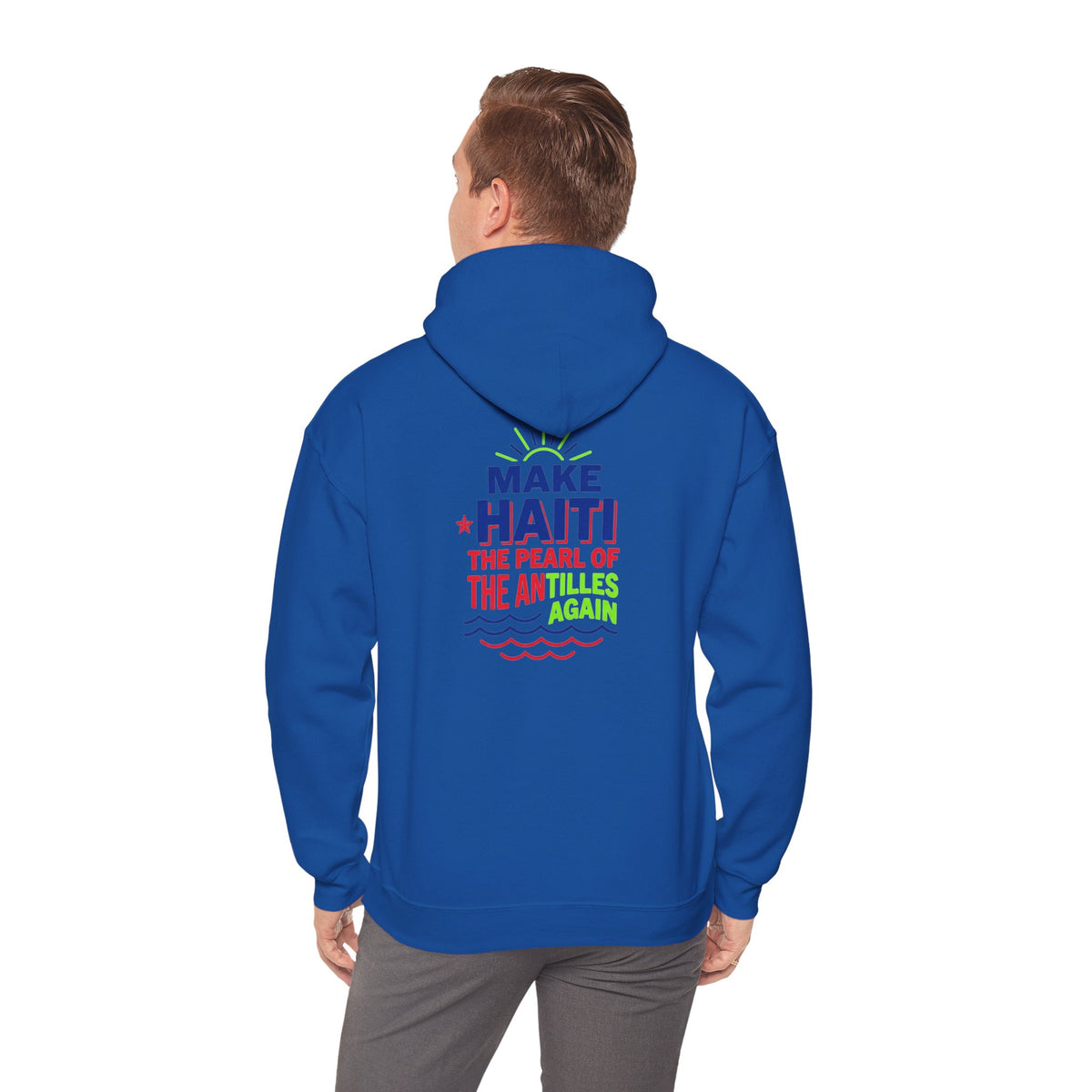 Make Haiti The Pearl of the Antilles Again Hoodie — Cartoon Figure Back Print