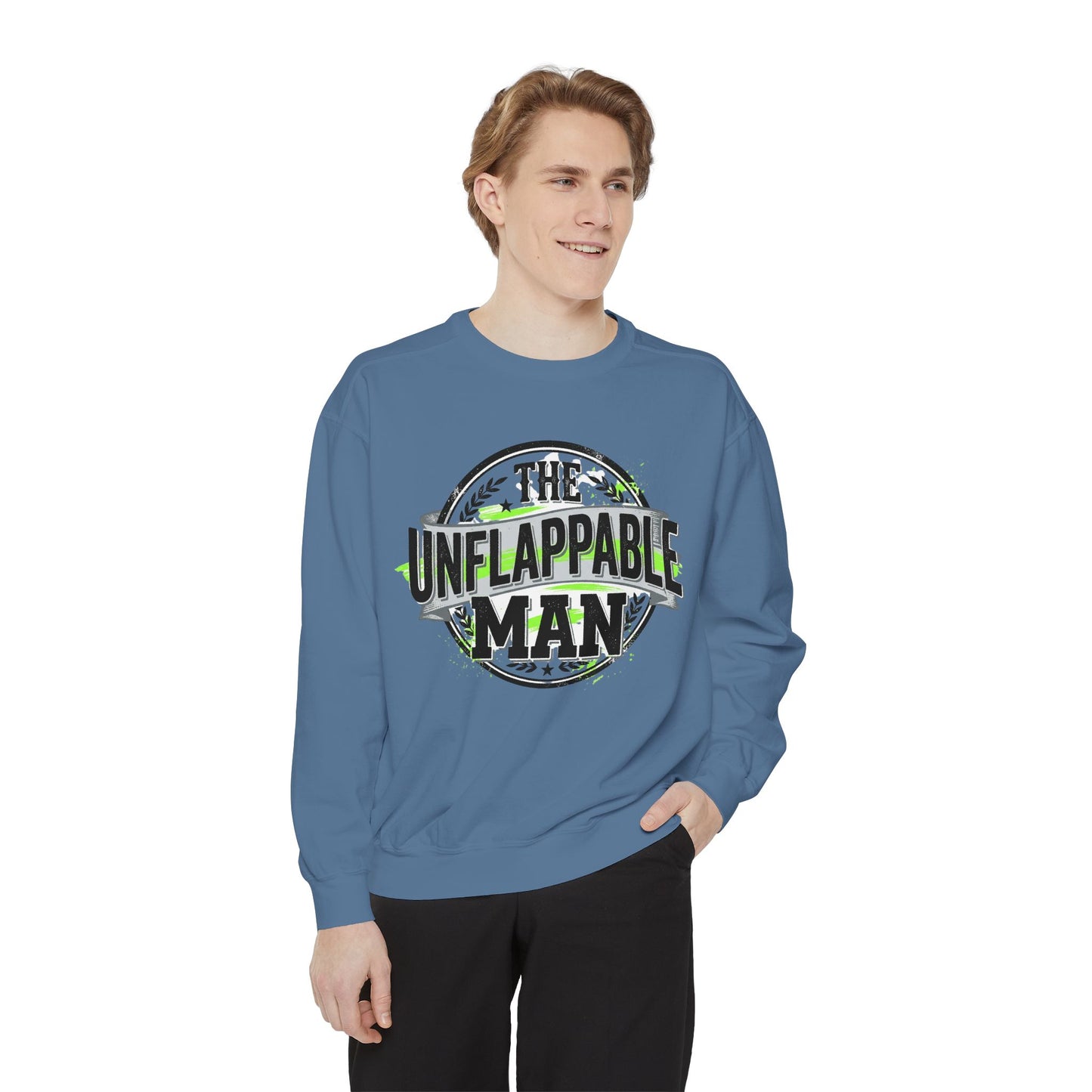 The Unflappable Man Sweatshirt — Retro Badge Graphic Crewneck