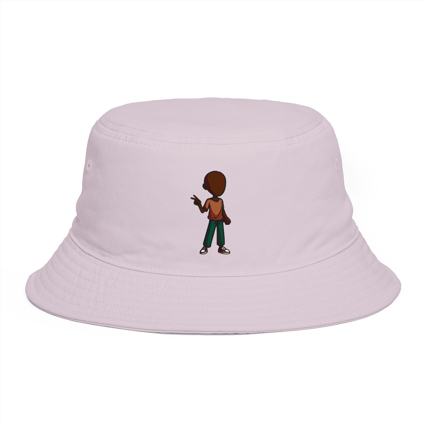 Bucket Hat — Minimal Brown Streetwear Hat with Back-Turn Character Graphic