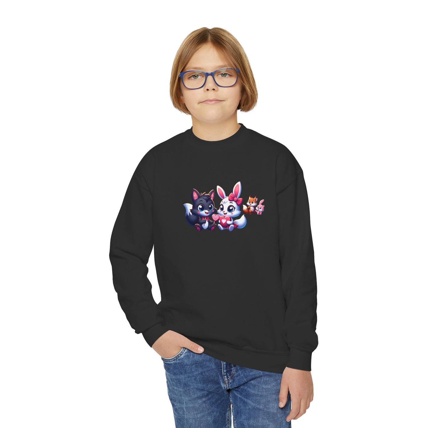 Youth Sweatshirt — Cute Cartoon Kawaii Cats & Bunny Graphic