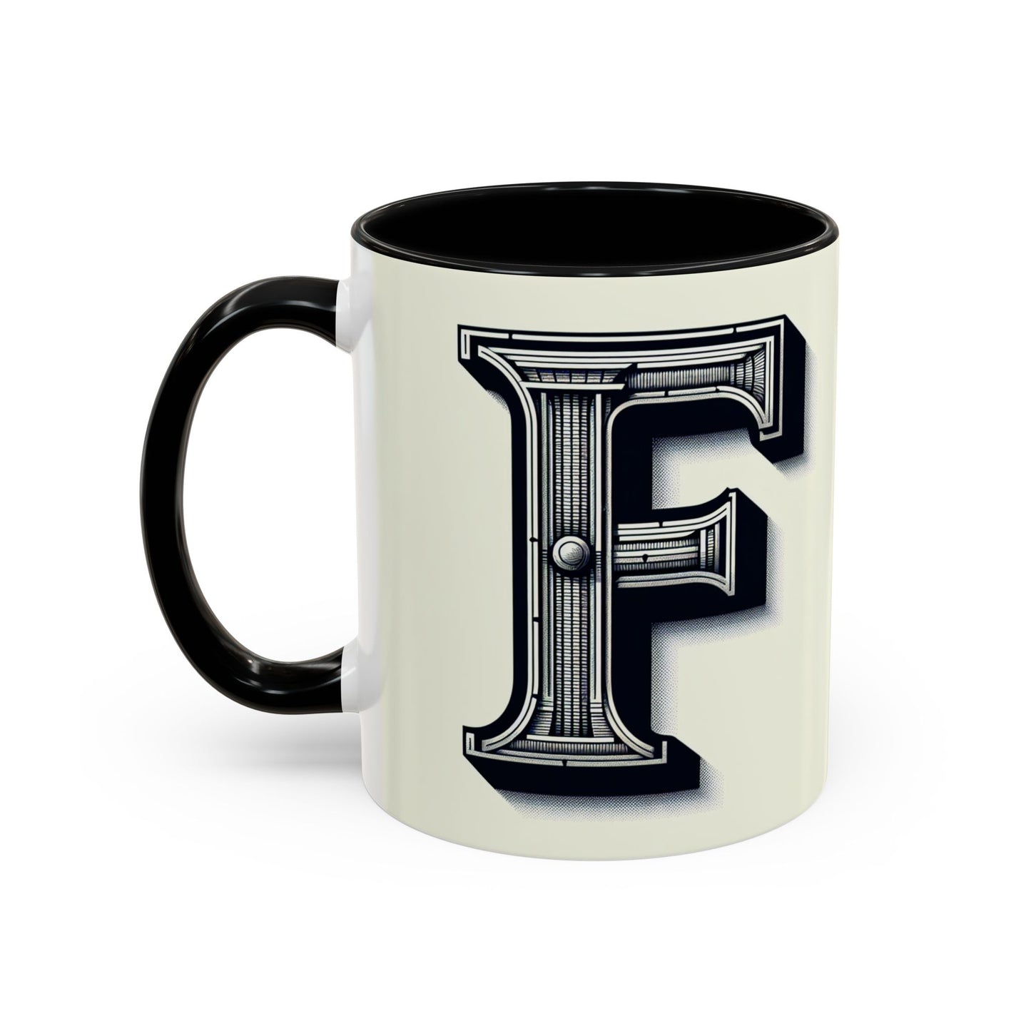 Personalized Initial 'F' Accent Coffee Mug - Stylish Black Handle, Perfect Gift for Coffee Lovers