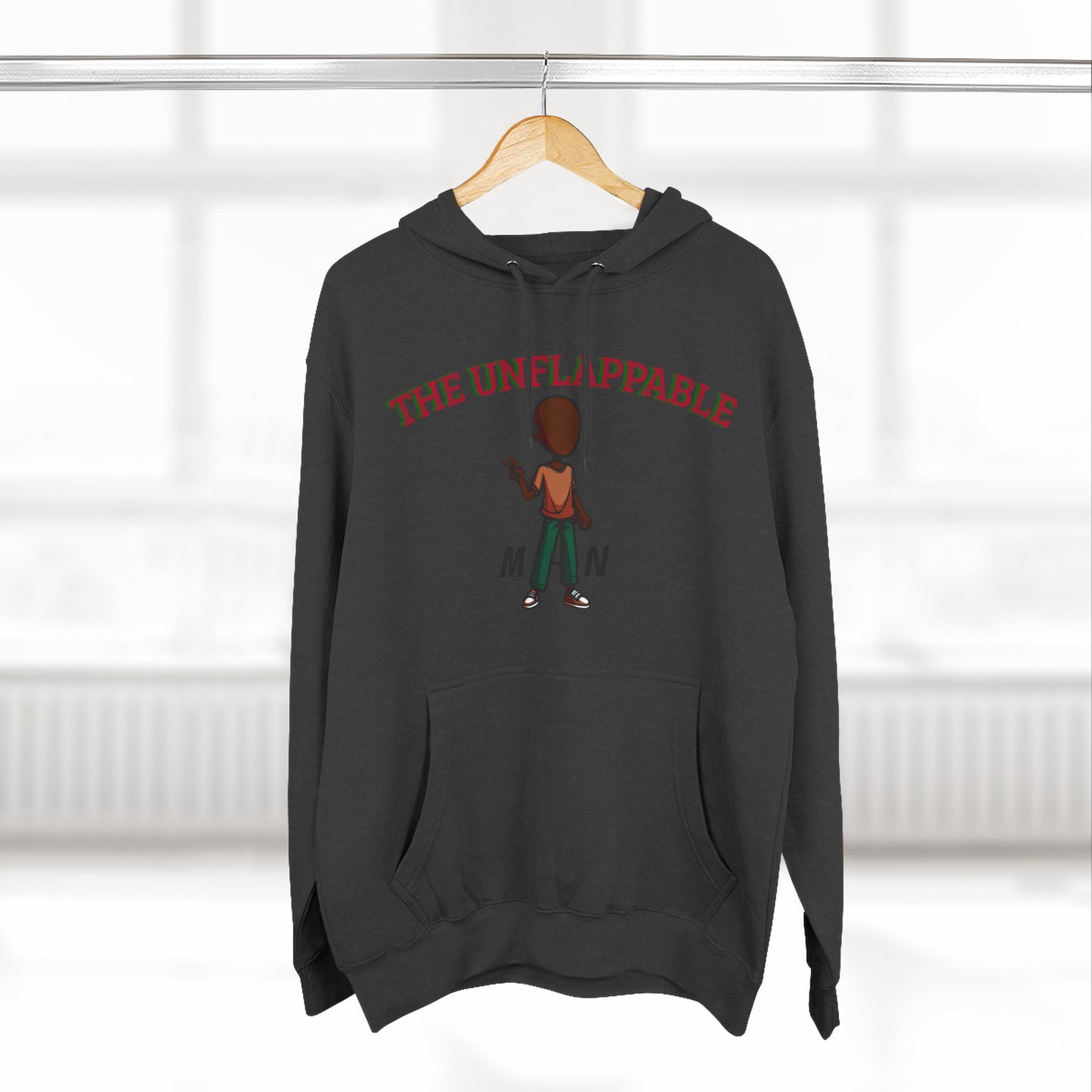 Unflappable Man Hoodie — Graphic Fleece Pullover with Cartoon Character