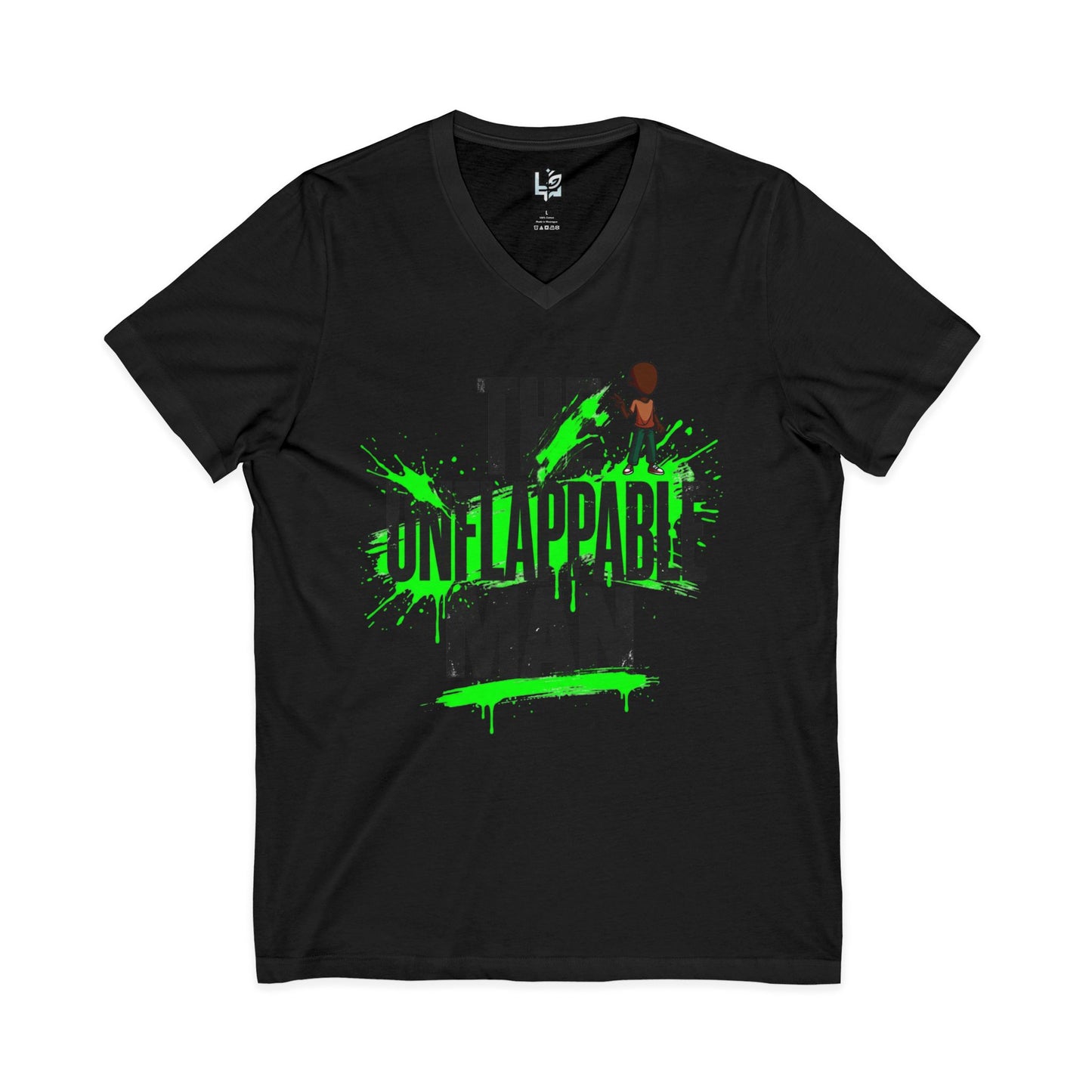 The Unflappable Man V-Neck Tee — Funny Resilient Guy Graphic Shirt