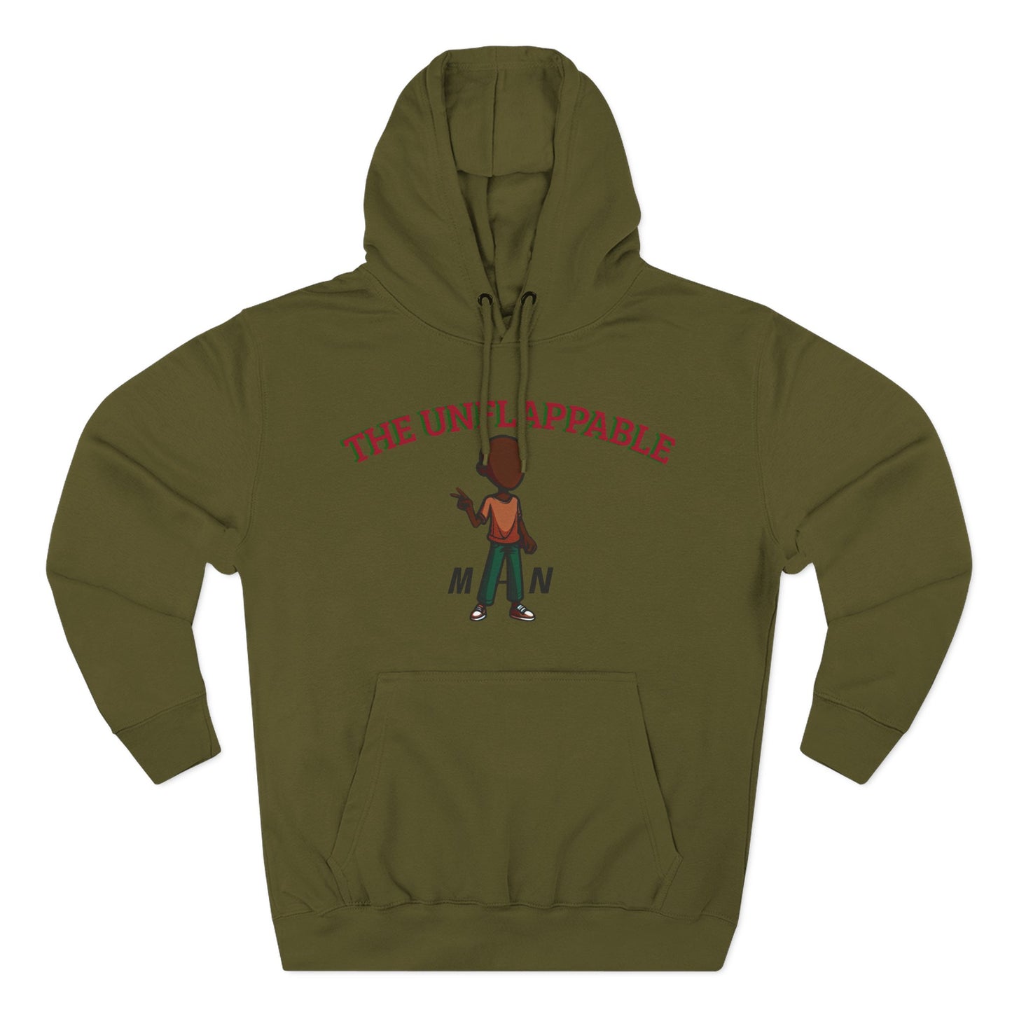 Unflappable Man Hoodie — Graphic Fleece Pullover with Cartoon Character