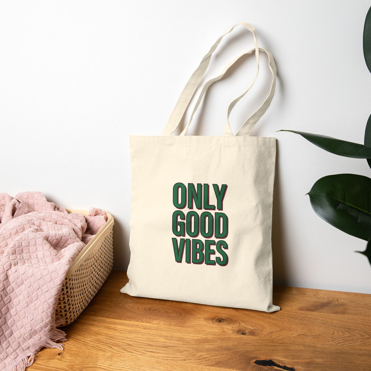 Tote Bag - 'Only Good Vibes' Canvas Shopper (Positive Message, Everyday Eco-Friendly Tote)
