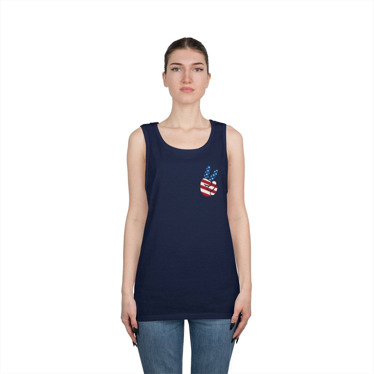 Unisex Heavy Cotton Tank Top - ‘V’ for America Graphic Tee, Perfect for July 4th Celebrations