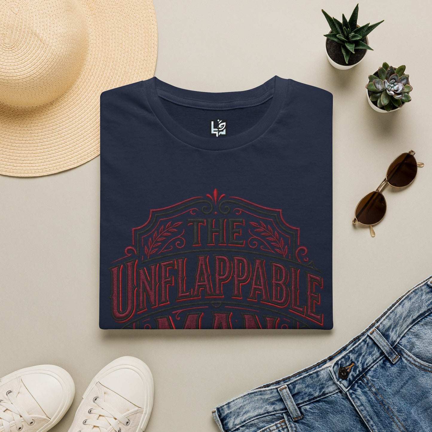 The Unflappable Man T-Shirt — Vintage Shield Graphic Tee for Confident Guys