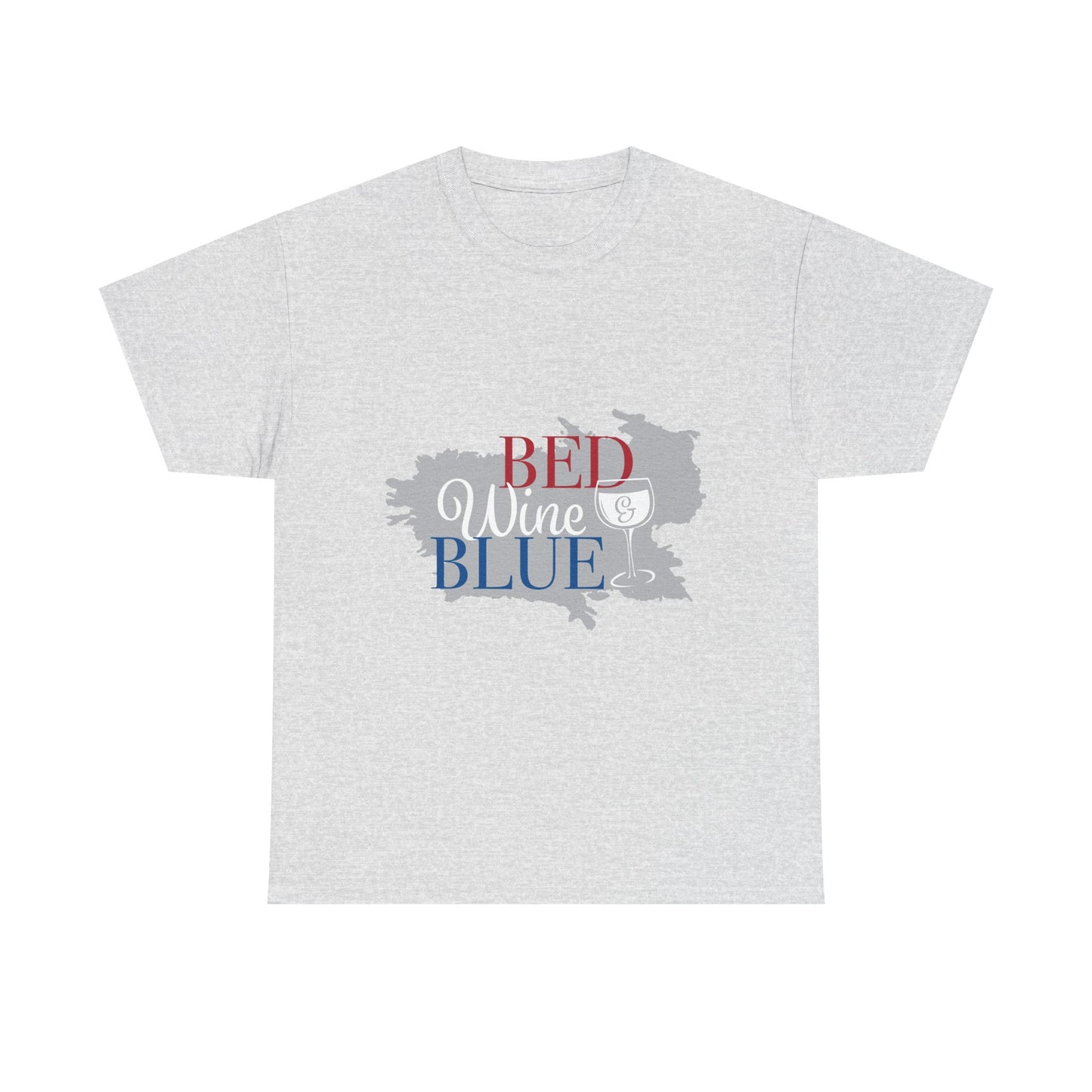 Unisex Heavy Cotton Tee - "Bed, Wine & Blue" - Perfect for Relaxing and Celebrating Freedom