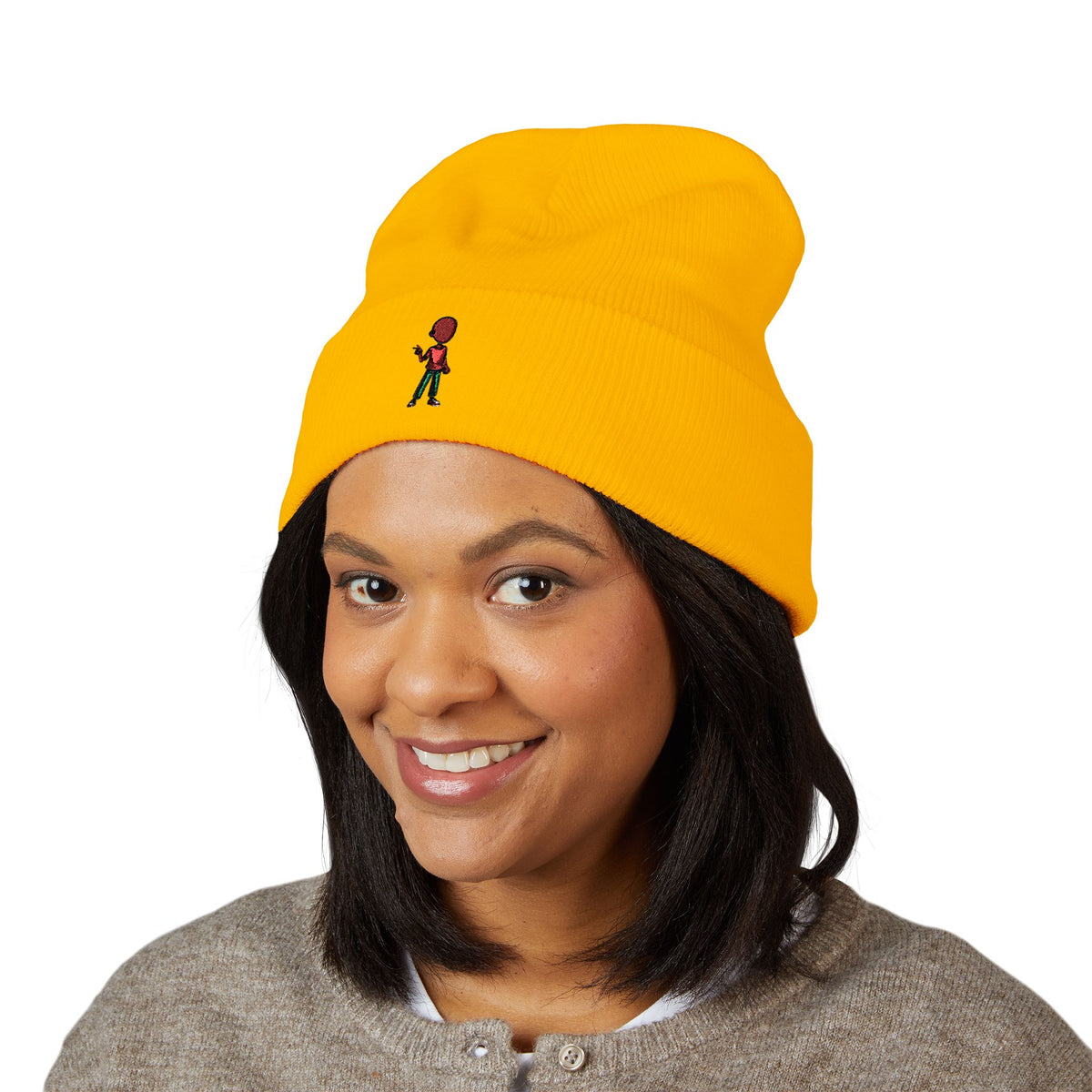 Embroidered Skate Kid Cuffed Beanie — Minimal Streetwear Winter Hat
