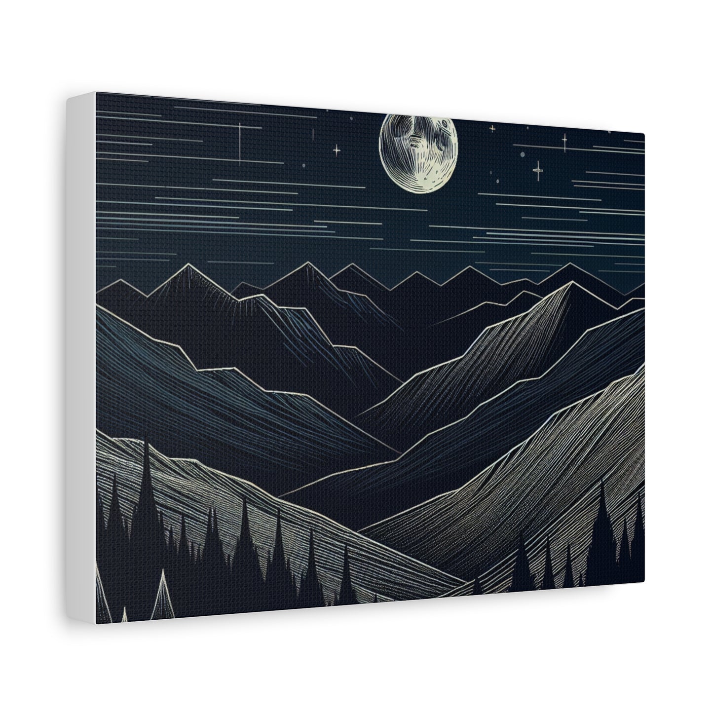 Serene Moonlit Mountain Canvas Art Print