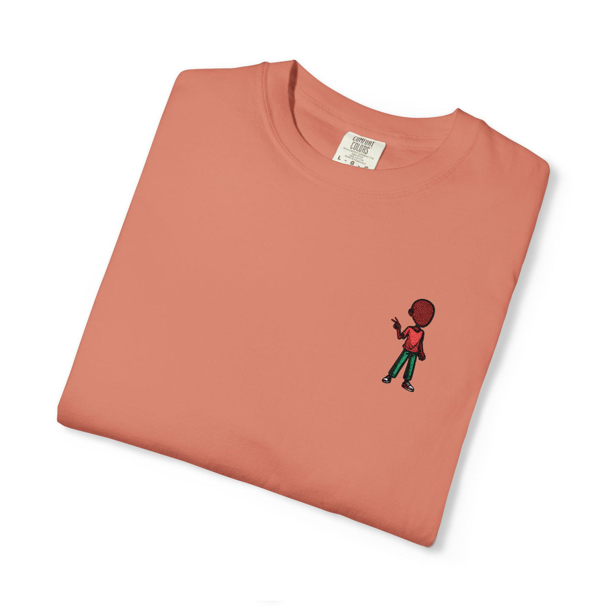 T-Shirt — Tiny Red-Haired Skateboarder Chest Graphic, Minimal Streetwear Tee