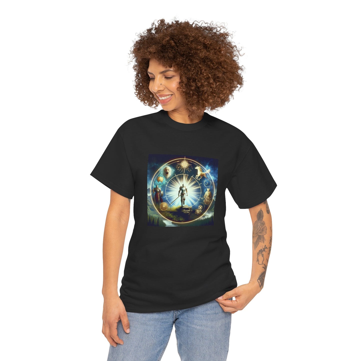 Cosmic Connection Unisex Heavy Cotton Tee - Celestial Design for Star Lovers