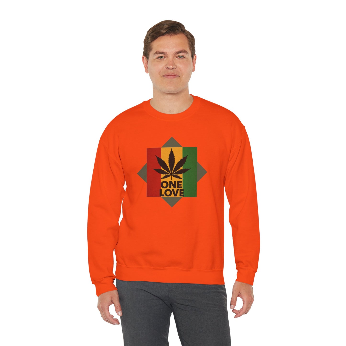 One Love Cannabis Crewneck Sweatshirt | Unisex Pullover | Cozy Streetwear, Gift for Stoners, Rasta Style Sweatshirt, Chill Vibes Apparel