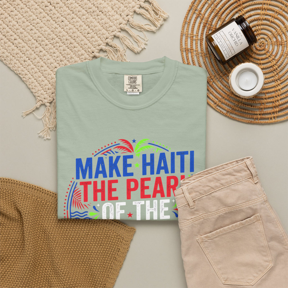 Make Haiti the Pearl — T‑Shirt (Antilles Pride, Colorful Retro Globe Design)