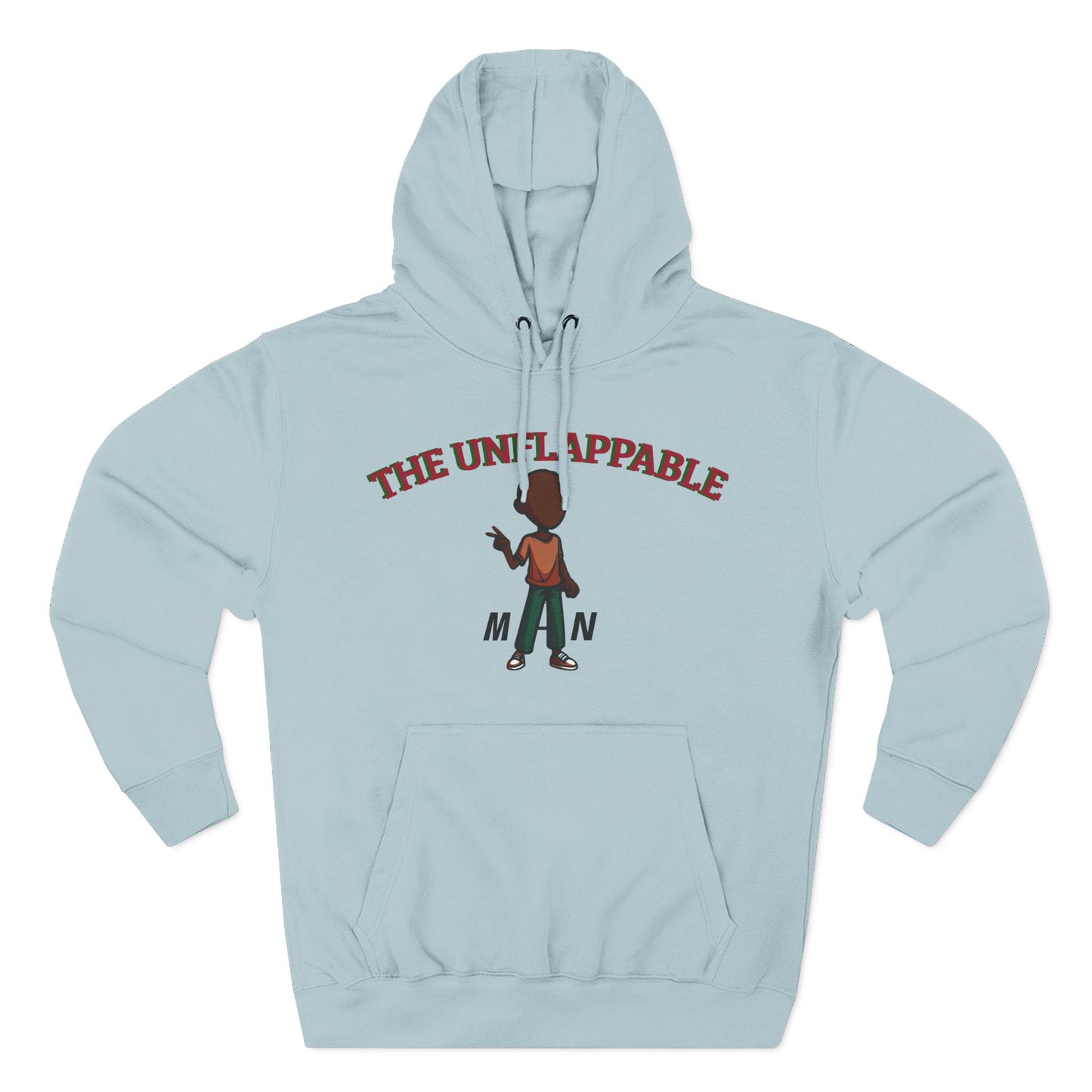 Unflappable Man Hoodie — Graphic Fleece Pullover with Cartoon Character