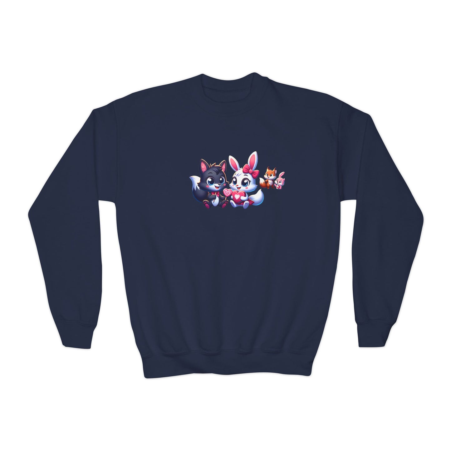 Youth Sweatshirt — Cute Cartoon Kawaii Cats & Bunny Graphic