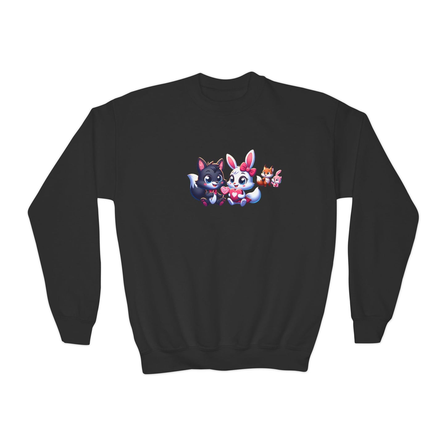 Youth Sweatshirt — Cute Cartoon Kawaii Cats & Bunny Graphic