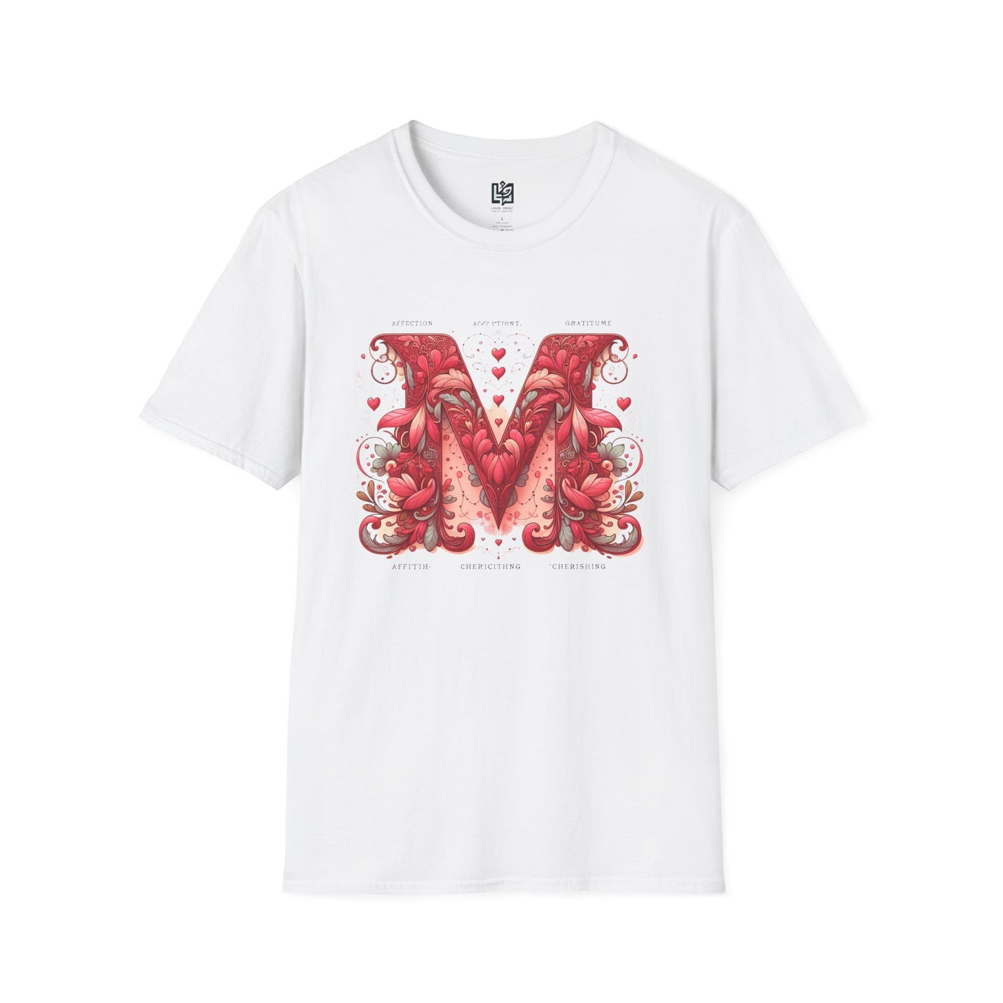 Floral Letter 'M' Unisex Softstyle T-Shirt - Perfect for Celebrations and Self-Expression