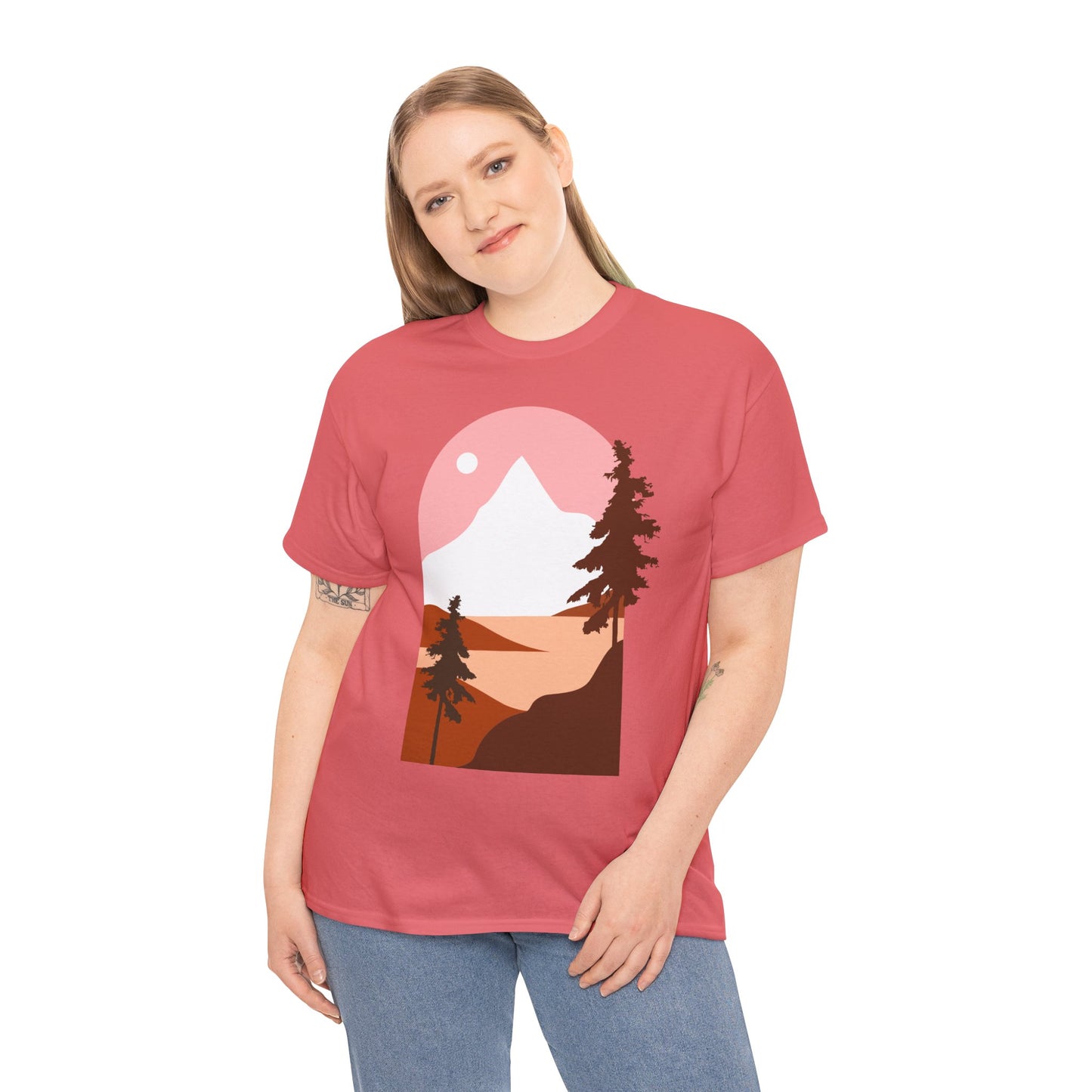 Mountain Sunset Unisex Heavy Cotton Tee - Nature Lover's Graphic T-Shirt