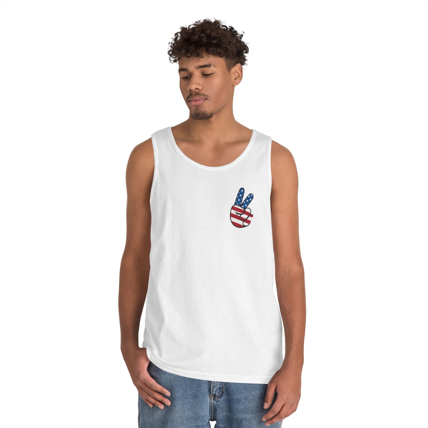 Unisex Heavy Cotton Tank Top - ‘V’ for America Graphic Tee, Perfect for July 4th Celebrations