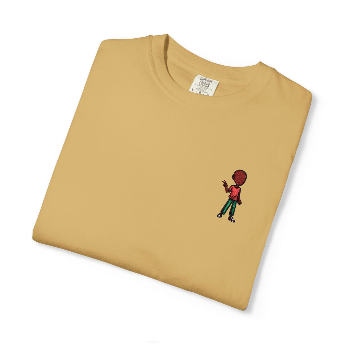 T-Shirt — Tiny Red-Haired Skateboarder Chest Graphic, Minimal Streetwear Tee