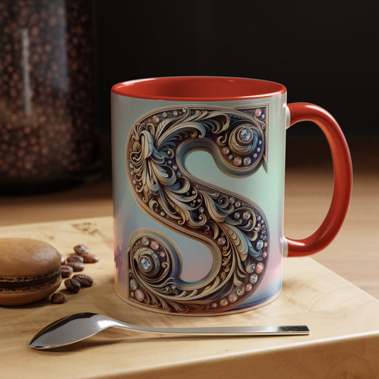 Elegant Initial Accent Coffee Mug - Personalized Embellished Design 11oz & 15oz